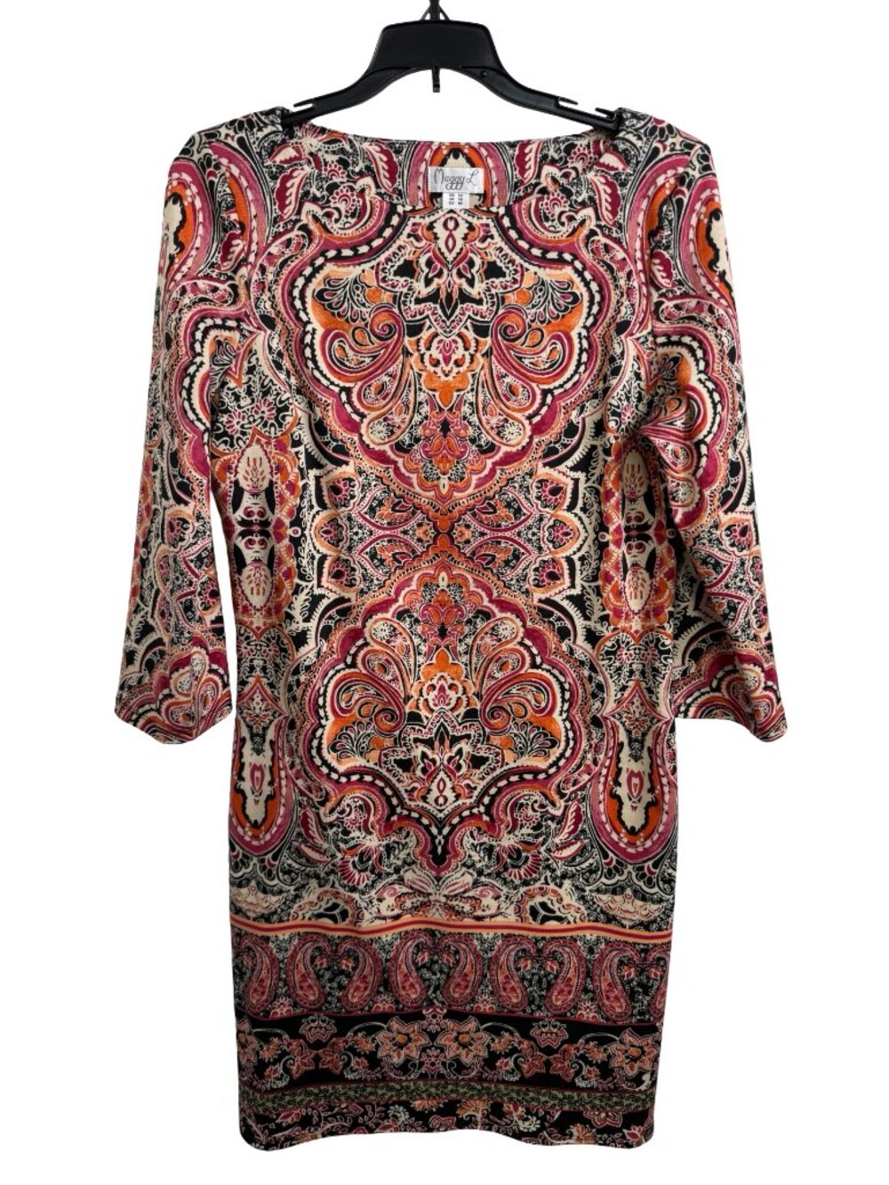 Maggy L London Dress US 10 Red Multicolor Print Shift Stretch Renaissance
